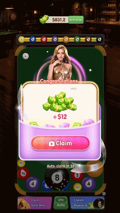 Reward claim celebration screen